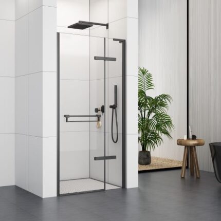 1000 HINGED DOOR WITH Extension Profiles (8mm Glass)- MATT BLACK -BT