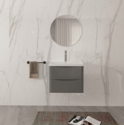 ISLA Anthracite (600mm): Wall Hung Vanity Unit with Deep Ceramic Basin - BT