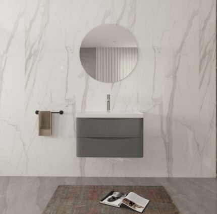 ISLA Anthracite (800mm): Wall Hung Vanity Unit with Deep Ceramic Basin - BT