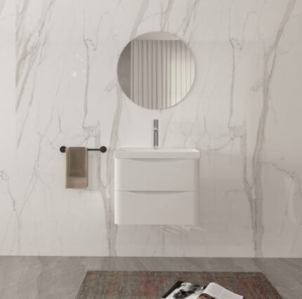 ISLA Glossy White (600mm): Wall Hung Vanity Unit with Deep Ceramic Basin - BT
