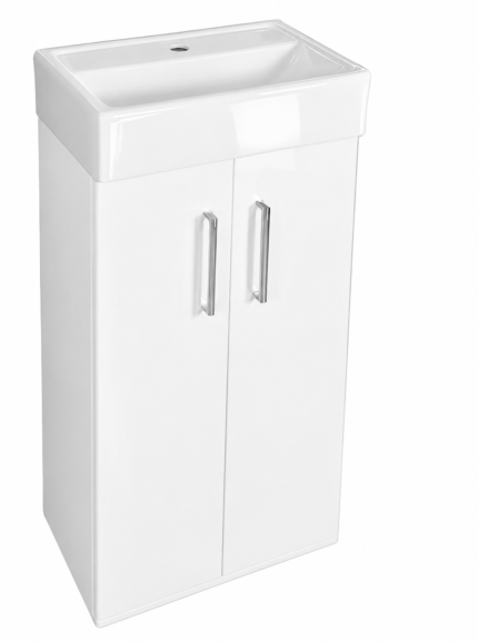 Compact Floor Standing 2-Door Vanity Unit with Ceramic Basin | Modern Space-Saving Bathroom Cabinet-BT