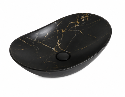 605mm Large Rectangular Black Gold Marble Countertop Basin -BT