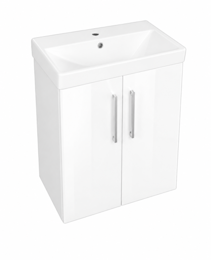450mm Wall-Hung 2-Door Vanity Unit & Basin Set – Ultra-Slim Floating Storage-BT