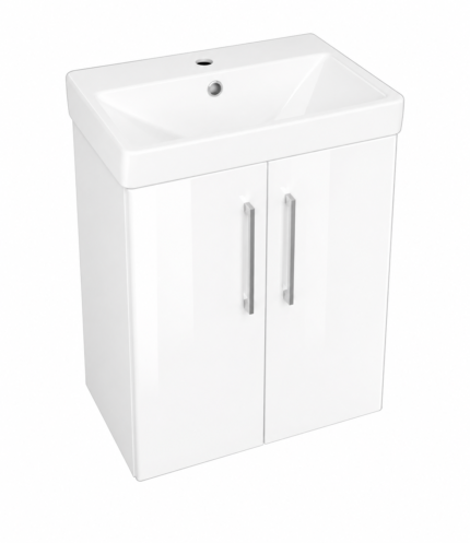 600mm Wall-Hung 2-Door Vanity Unit & Basin Set – Modern Floating Bathroom Cabinet-BT