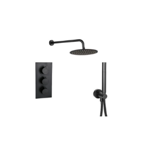 RSPACK4-MB : Round Concealed Thermostatic Shower Pack – 3 Knobs, 2 Outlet – Matt Black (BT)