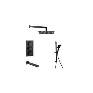 Square Concealed Thermostatic Shower Pack – 3 Knobs, 3 Outlet – Matt Black (BT)