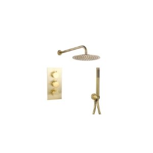 RSPACK4-BG Brushed Gold Concealed Thermostatic Shower Valve – 3 Knobs, 2 Outlets (BT)