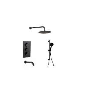 RSPACK9-MB Matt Black Concealed Thermostatic Shower Valve – 3 Knobs, 3 Outlets (BT)