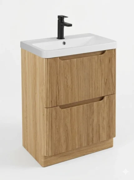 Monza 600mm Fluted Floor Standing Vanity Unit & Polymarble Basin-TIS4391