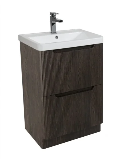 Monza 600mm Fluted Floor Standing Vanity Unit & Polymarble Basin-TIS4659
