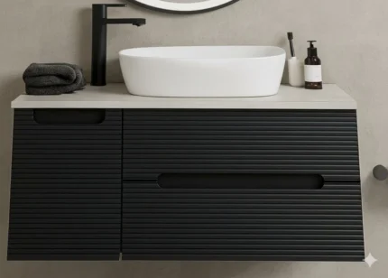 Monza Plus 900mm Fluted Wall Hung Vanity Unit with Side Cabinet & Counter Top-T