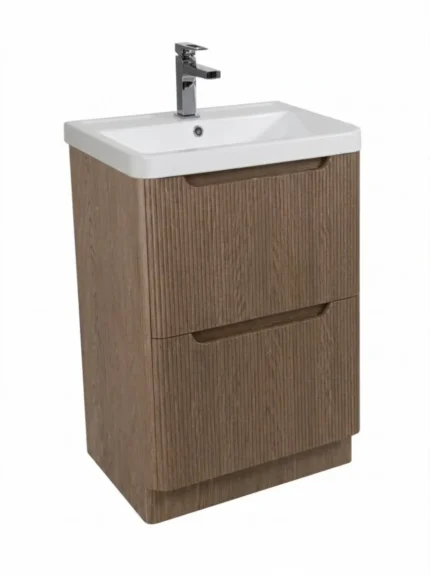 Monza 600mm Fluted Floor Standing Vanity Unit & Polymarble Basin-TIS4654