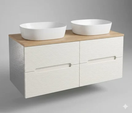 Monza Plus 1200mm Fluted Wall Hung Double Vanity Unit with Countertop-T