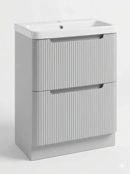 Monza 600mm Fluted Floor Standing Vanity Unit & Polymarble Basin-TIS4350